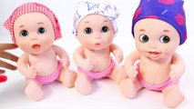 Baby Dolls Pelones Triplets Baby Dolls Bathtime and Lunch Time How to Bath Babies Toy Vide