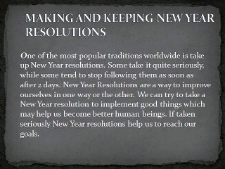 MAKING AND KEEPING NEW YEAR RESOLUTIONS