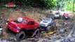 RC Trucks Mudding! 8 Trucks mudding at Woodcutters Trail - Axial SCX10 Dodge Ram Tamiya CC01