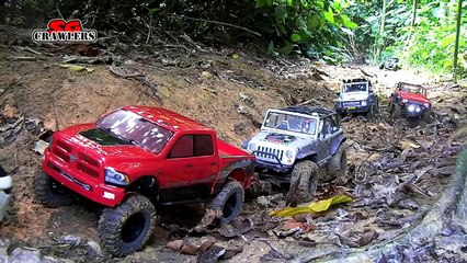 RC Trucks Mudding! 8 Trucks mudding at Woodcutters Trail - Axial SCX10 Dodge Ram Tamiya CC01