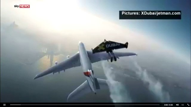 2 guys with Jetpacks follow Passenger Plane Dubai