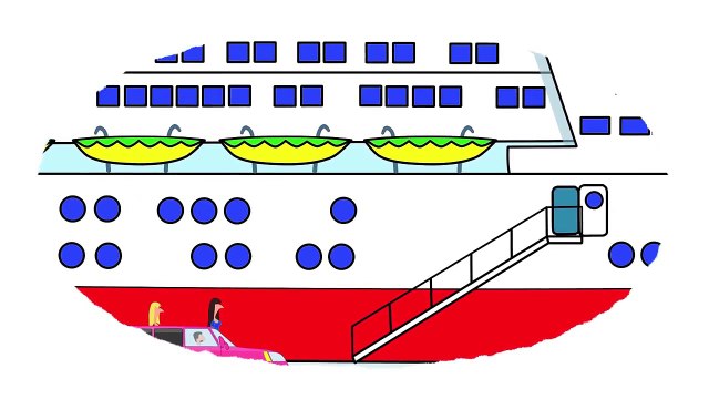 Мультик - Раскраска. Учим Цвета - Катер, Лайнер, Подводная лодка