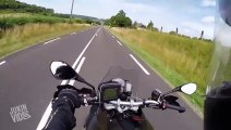 Motorcyclist Barely Misses Swinging Gate of Truck | Near Miss