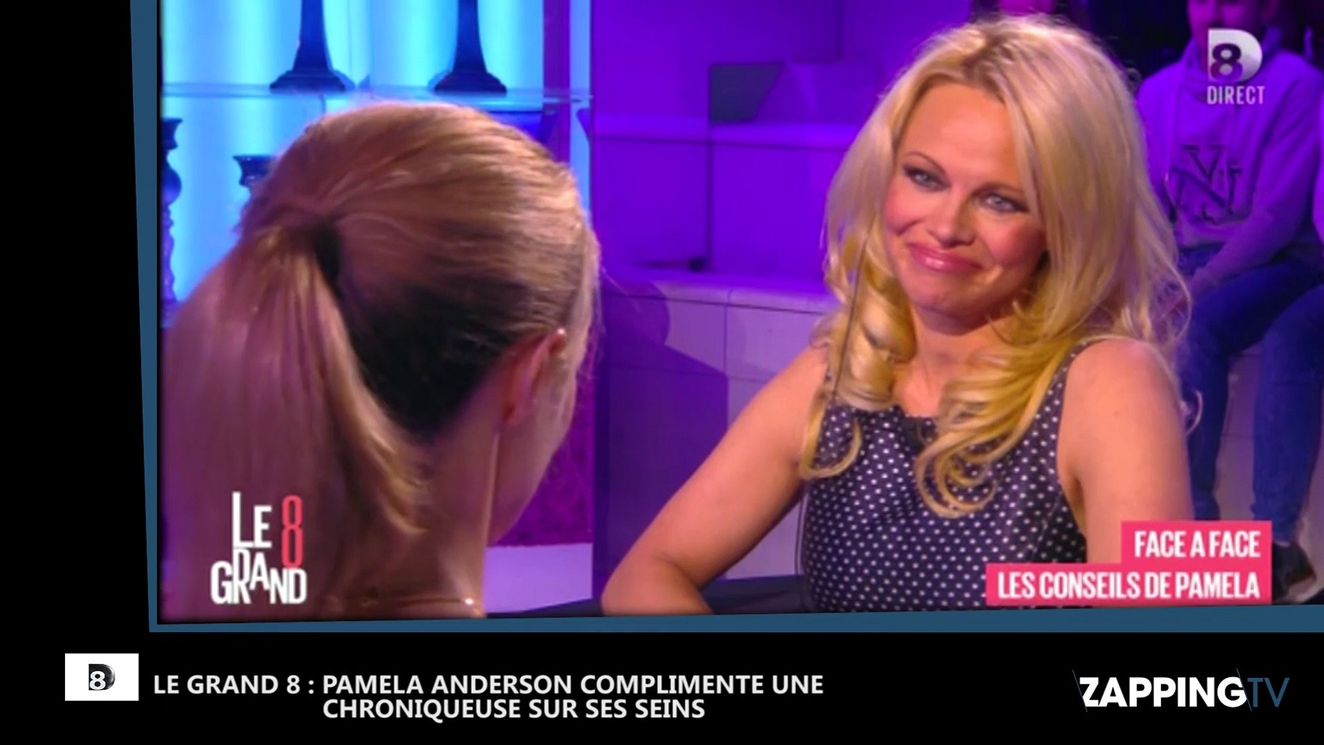 Le Grand 8 : Pamela Anderson fan de la poitrine d’une chroniqueuse (Vidéo)