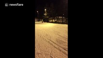 Virgin skier nearly does the splits in first attempt