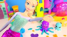 Playdoh Ocean Animal Tools Set Unboxing with Disney Frozen Queen Elsa and Barbie Mermaid D