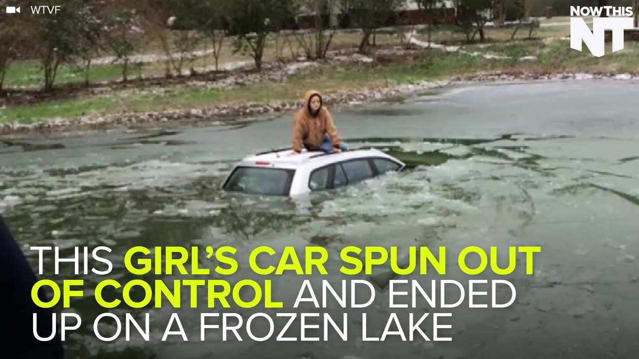 Girl Gets Rescued After Car Spins Out Of Control And Falls Into Frozen Lake