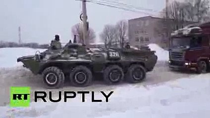 BTR-80 APC rescues truck stuck in snow in Russia 2016