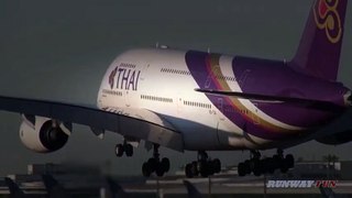 Crosswind landing!!! Thai Airways International HS-TUA Airbus A380-84
landing Narita Airport  Video Arts