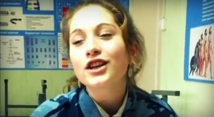 Beautiful russian girl soldier singing
