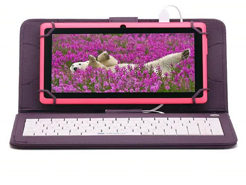 iRULU Tablet eXpro 7 1024*600 HD Google APP Play Quad Core 16GB ROM Android 4.4 Kitkat Tablet PC WIFI OTG With Purple Keyboard-in Tablet PCs from Computer