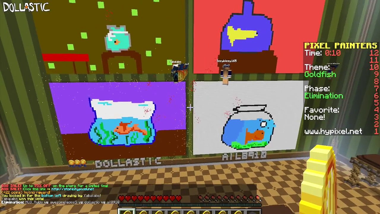 Hypixel Pixel Painters - Painting Minecraft Challenge - Goldfish and Bird! CHIRP CHIRP CHI