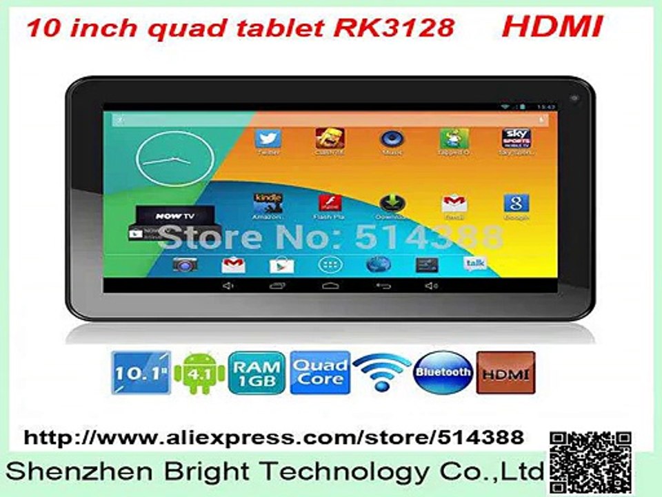 NEW 10 Android 4.4 Quad Core tablet pcs, Rockchip RK3128 QuadCore tablet with Bluetooth & Capacitive Touch HDMI-in Tablet PCs from Computer