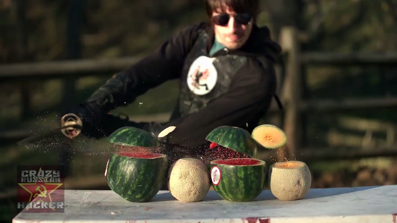 Katana Cutting Fruit in Slow Motion