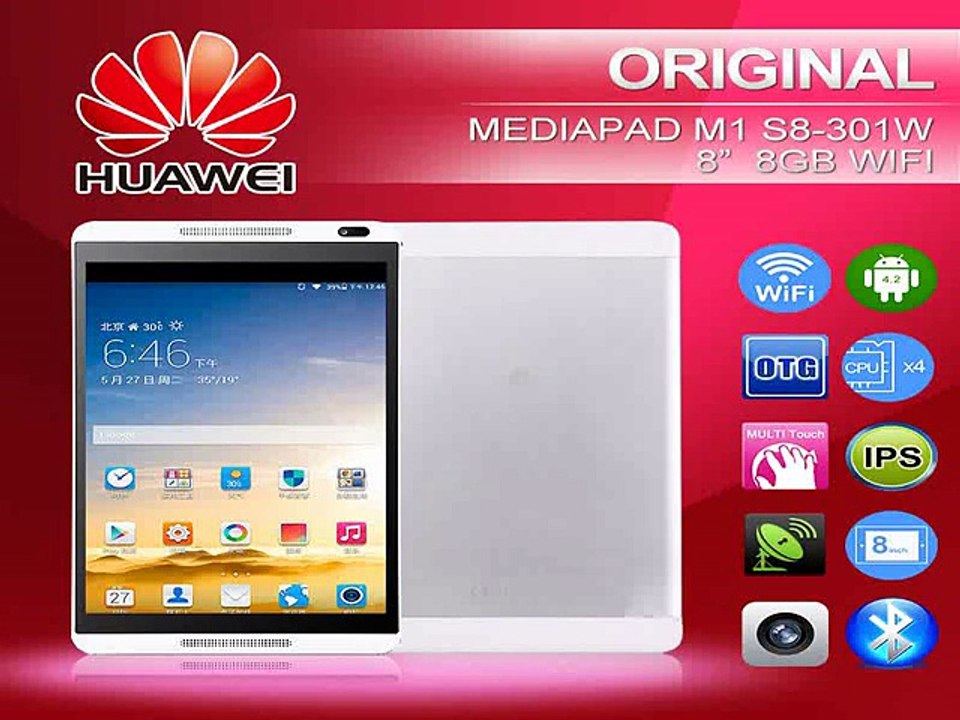 Original Huawei Tablet PC MediaPad M1 S8 301W WiFi 8 1280 x800 IPS Hisilicon Kirin 910 Quad Core 1.6GHz 1GB+8GB Android 4.2 5MP-in Tablet PCs from Computer
