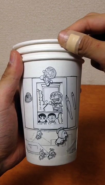 ドラえもんの紙コップ漫画 Doraemon three papercup cartoon