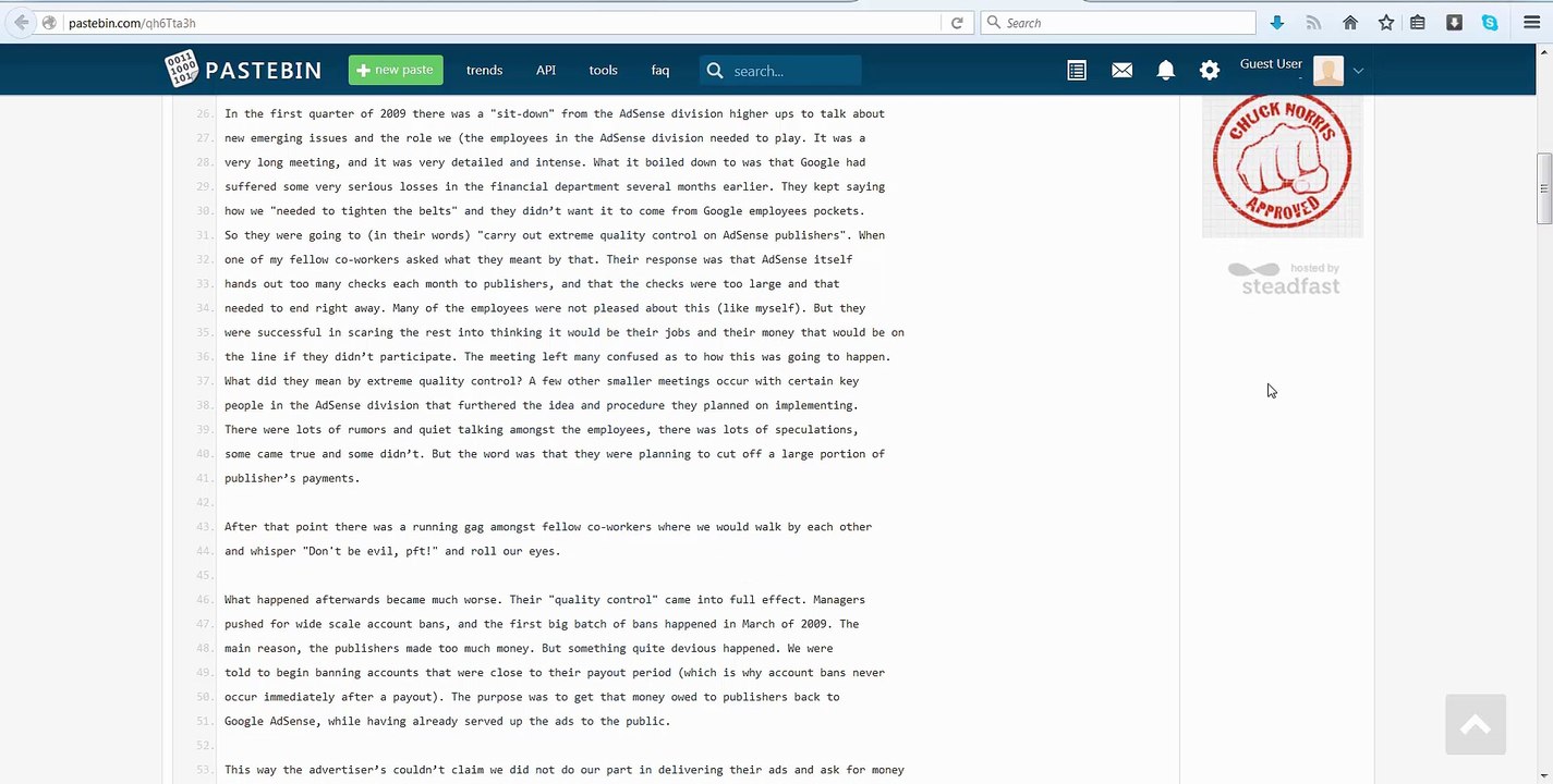Complete video copy of the Google AdSense Leak text