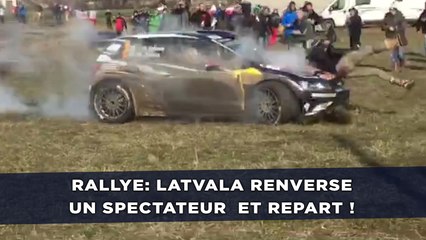 Latvala sort de la route, renverse un spectateur... et repart !