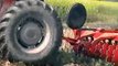 Tractor Massey Ferguson MF 385 Tractor with Heavy Duty Offset Disc Harrow working in the fields.