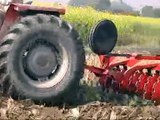 Tractor Massey Ferguson MF 385 Tractor with Heavy Duty Offset Disc Harrow working in the fields.