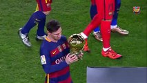 Messi offers the Ballon d’Or to the FC Barcelona supporters at Camp Nou (News World)