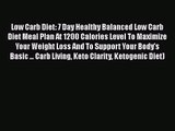 Low Carb Diet: 7 Day Healthy Balanced Low Carb Diet Meal Plan At 1200 Calories Level To Maximize