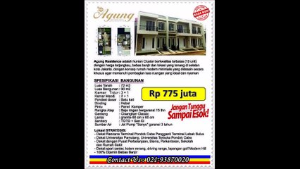 Dijual Rumah Cluster Murah Strategis Agung Residence Pondok Cabe Tangerang (Selatan Jakarta) #RumahMurah #ClusterMurah