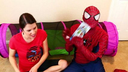 Giant Surprise Eggs in a TUNNEL from Lucky Surprise Eggs Toy Channel with Spiderman & Disn