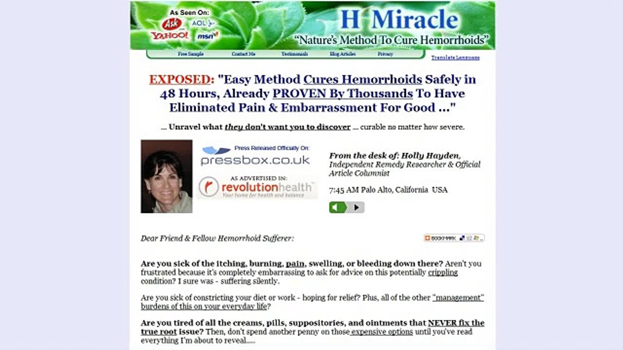 Hemorrhoid Miracle Review Video - Get Rid Of Hemorrhoids Naturally