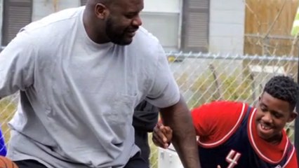 Shaq Joins Kids and Cops for a Basketball Game