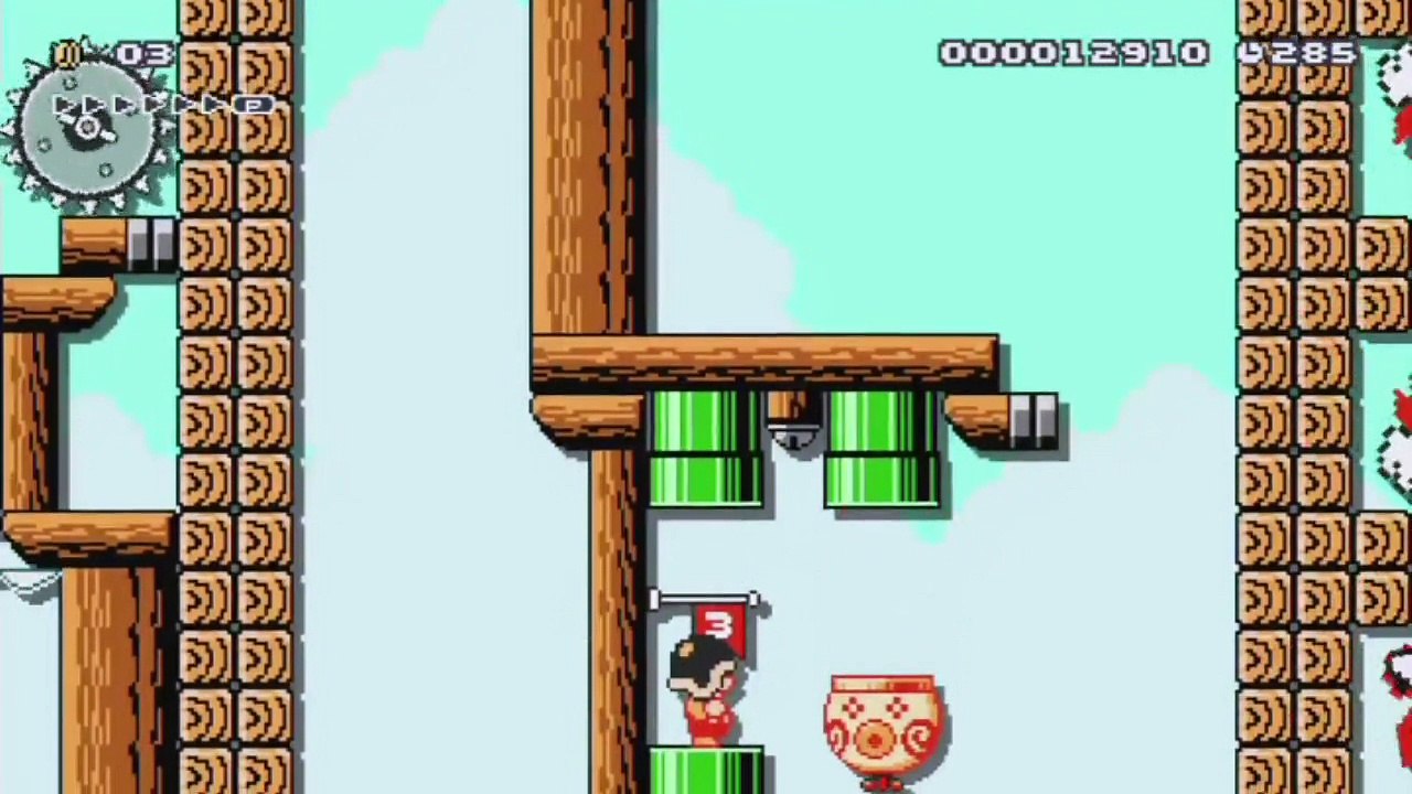 Super Mario Maker - Viewer Levels - Name: "Bumpcarts and Fire Part 1" - ID: 27E6-0000-019C-C83E