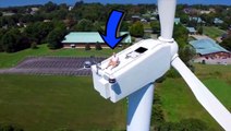 Drone Catches A Man Sunbathing On A Wind Turbine