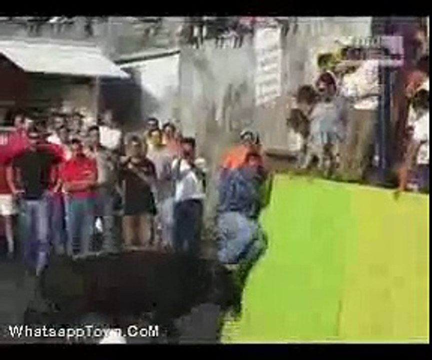 Bull Running Behind People