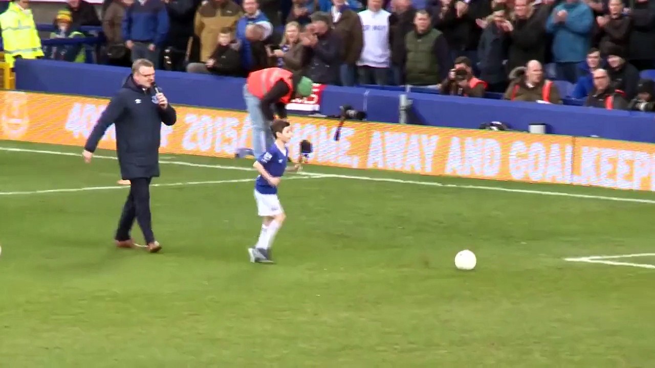 Young disabled kid scores goal during soccer game at Everton - Emotional moment
