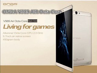 Descargar video: Onda V989 Air Octa Core Allwinner A83T Tablet PC 9.7 Inch 2048x1536 Air HDMI BLUETOOTH Retina Screen 2G 16/32GB Android4.4 NO 3G-in Tablet PCs from Computer