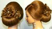 Wedding prom hairstyle for long hair, updo tutorial with braided flowers