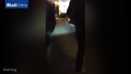 Woman does a Del Boy as men move the van she was leaning on!