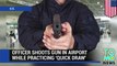 Dumb gun accident: cop practicing quick draw skills fires gun inside airport - TomoNews