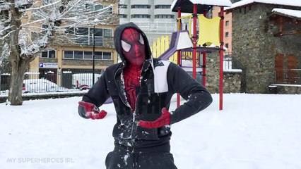 Spiderman Vs Venom Vs Joker Superhero Snow Battle Movie in REAL LIFE