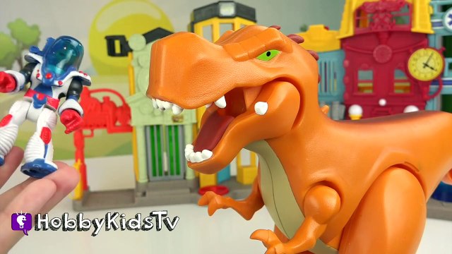 Superman FIGHTS Dinosaur T-Rex! Skeletons Pooped Out, Eats Caveman Imaginext HobbyKidsTV