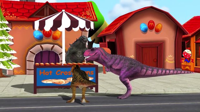 Godzilla Dinosaurs and King Kong Cartoons Singing Hot cross Buns Nursery Rhymes for Childr