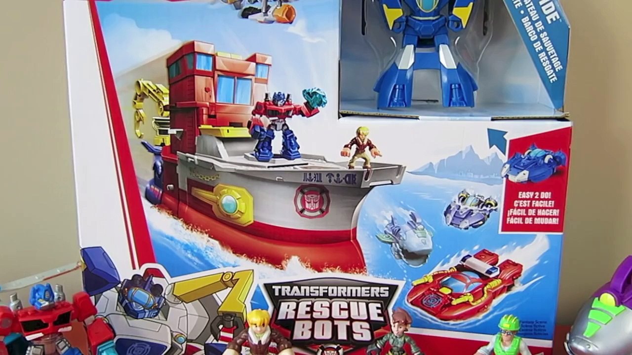 TRANSFORMERS RESCUE BOTS HIGH TIDE TRANSFORMING SHIP RIG OPTIMUS PRIME SHARK SUB HEATWAVE
