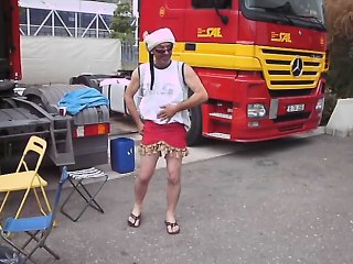 truck driver dancing on the street