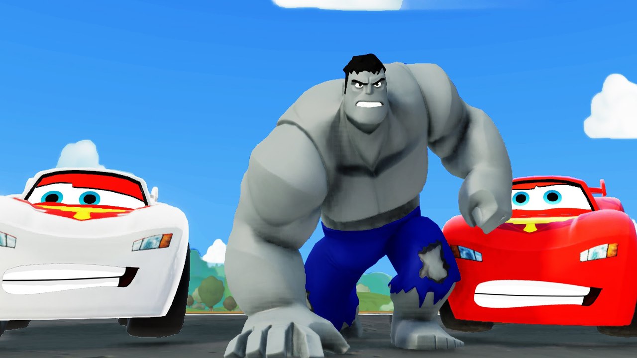 HULK VS GREY HULK Funny Race with Disney Cars Rayo McQueen & Custom Silver Macuin + Nursery Rhymes