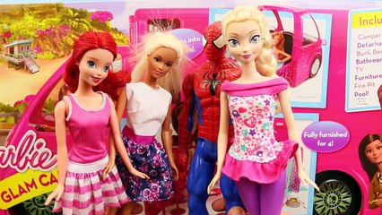 BARBIE RV CAMPER with Frozen Elsa, Disney Princess Anna & Barbie Rockers Toys