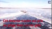 Les magnifiques images d'un cargo pris au piège dans un lac gelé