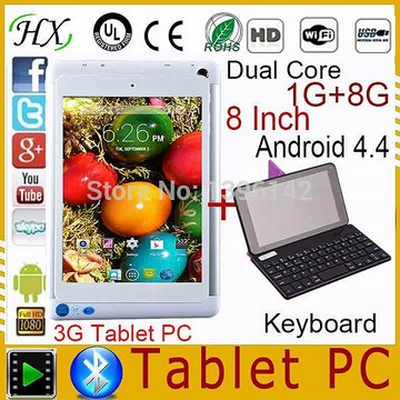 8 inch tablet pc Dual Core mtk8312 3G phone call 1G/8G 1024*768 bluetooth wifi Android 4.4 Dual camera+Rii i8 keyboard+DHL Ship-in Tablet PCs from Computer