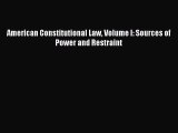 American Constitutional Law Volume I: Sources of Power and Restraint  Free PDF