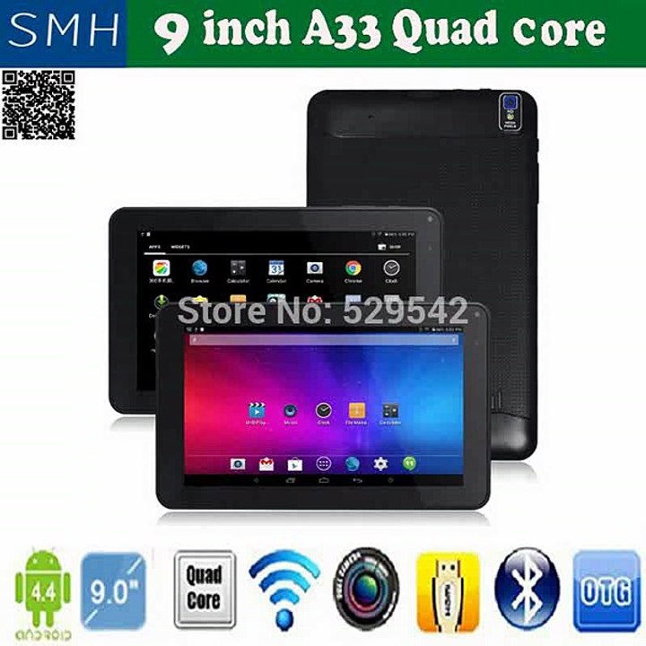 HOT! 9 inch Qaud core Alwwiner A33 tablet pc+dual camera+Bluetooth+3300mAh+512M/8G+Android 4.4 free shipping! -in Tablet PCs from Computer