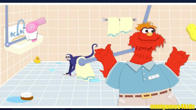 Sesame Street Murray Cleans Zoo Animals Spotless Bathing Fun Kids Games
